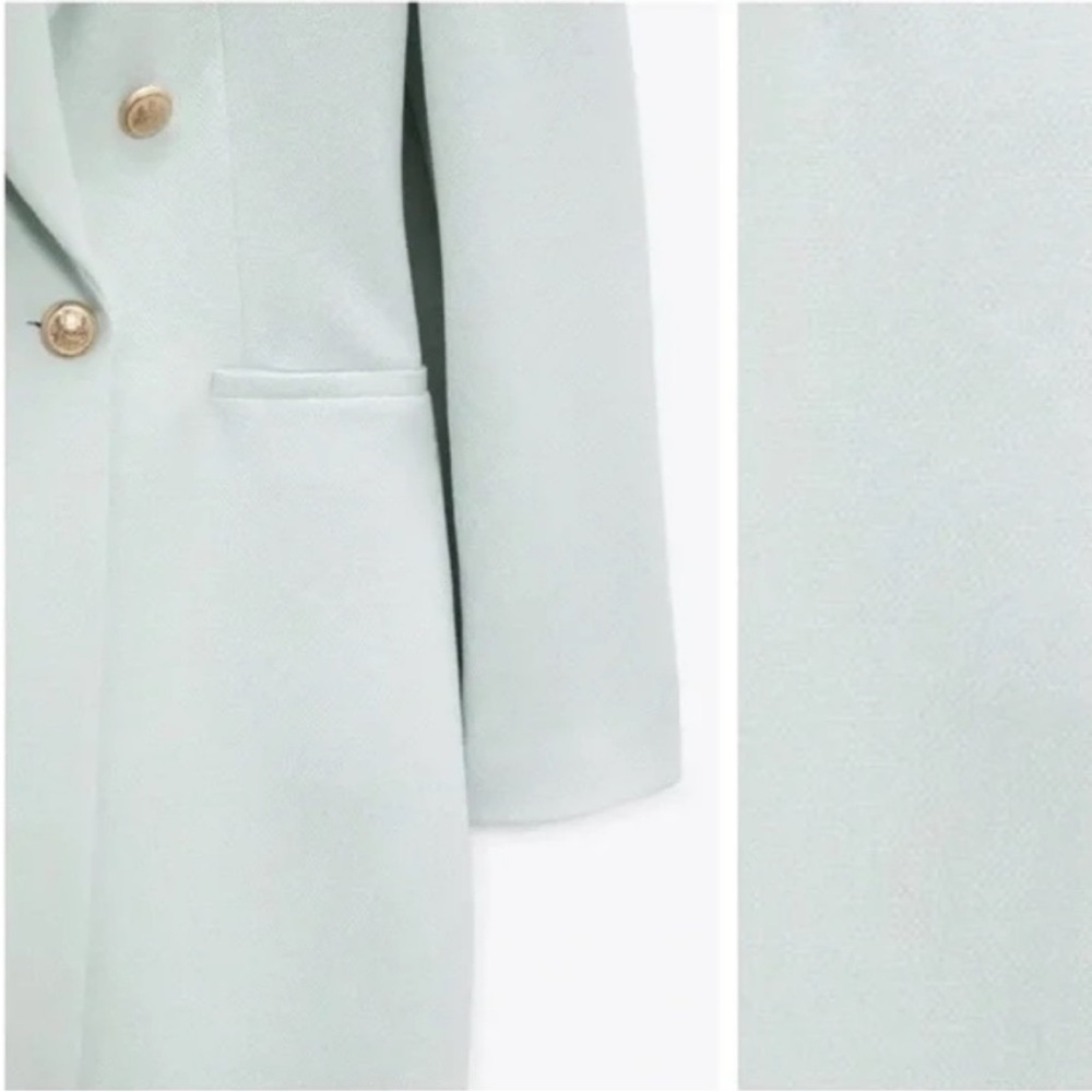 Zara women’s mint Green Double-Breasted long Blazer coat sz small preloved - Picture 7 of 16